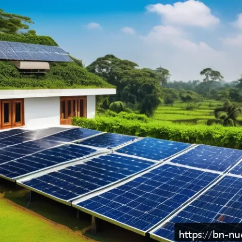 Home 33 에너지 효율을 높이는 재료 선택법 - A modern, eco-friendly home rooftop scene in Bangladesh featuring solar panels and reflective roofin...
