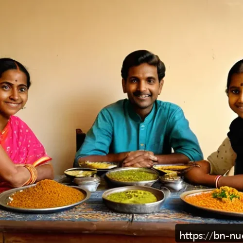 Home 30 식사 시간과 에너지 수준의 관계 - A peaceful Bengali family dinner scene at home, showing a diverse group of adults and children weari...